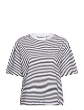 Striped Cotton T-Shirt T-shirts & Tops Short-sleeved Hvit Mango*Betinget Tilbud