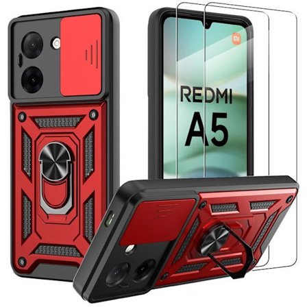 Coque - E.F.CONNECTION - För Xiaomi Redmi A5 - Röd - Stöttålig - Med ring och glidande kameraskydd