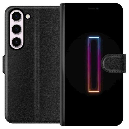 Kompatibel Tegnebogsetui til Samsung Samsung Galaxy S23 Minimalistisk neonbogstav I i regnbuefarver mod mørk baggrund