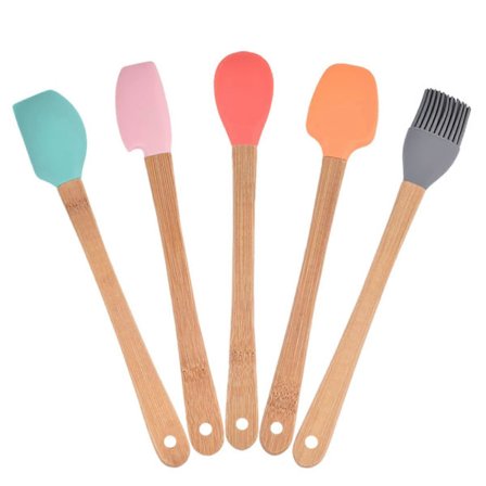 Kjøkkenredskaper i silikon med silikonspatel, stekeskje, børste, kjøkkenredskapssett med silikonskrape, mini-spatel for blanding og matlaging