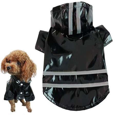 Heijastava raidallinen koiran sadetakki - Koko M - Koiran takki - Vedenpitävä koiran sadetakki - Ulkoilukoiran takki