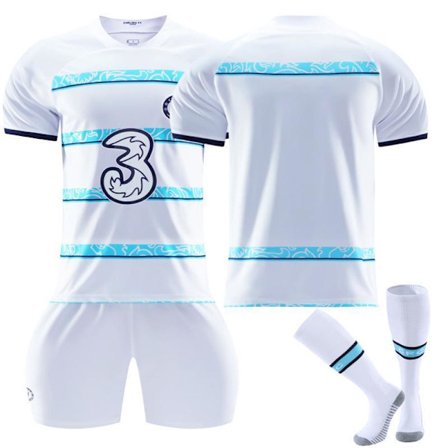 22-23 Chelsea udebane nr. 10 Pulisic 9 Aubameyang 7 Kante 19 Mount hvid fodbolduniform