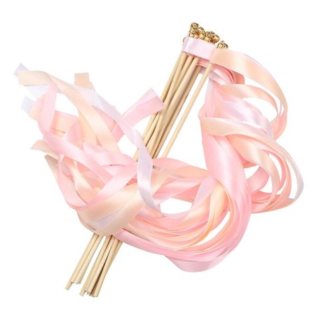 10-pak lyserøde bryllupsbånd, streamers, fe-tryllestave, jubelrekvisitter, festartikler, gaver med guldklokker (1,5 cm x 60 cm, lyserød)