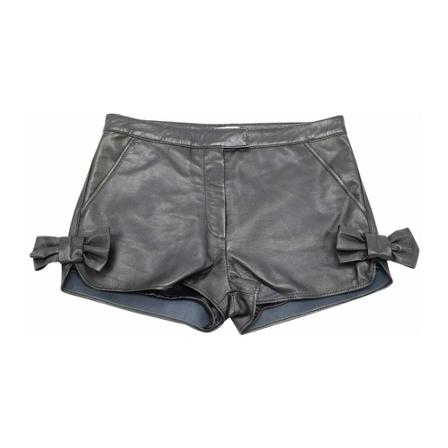 Valentino Vintage, pre-owned Shorts with Bow Details in Lambskin Leather Grijs, Dames, Maat:L