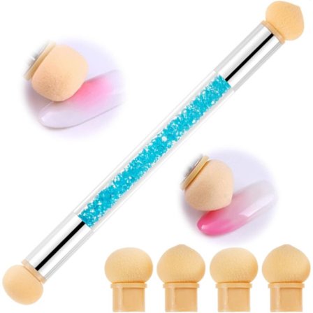 (Blå) Neglekunst Svamp Pensel, Dobbeltsidet Svamp Pensel med 4 Udskiftelige Spidser, Gradient Svamp Pensel Neglekunst Tilbehør.