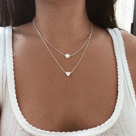 Halsband med dubbla hjärtpärlor i silver