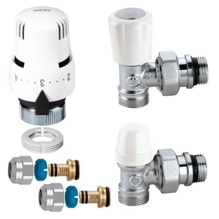 Kit termostatico a squadra completo allacci multistrato 16x2 Caleffi per termosifoni