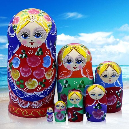 7 stycken Märkes-matryoshka-dockor, Serie av ryska dockor Matryosh