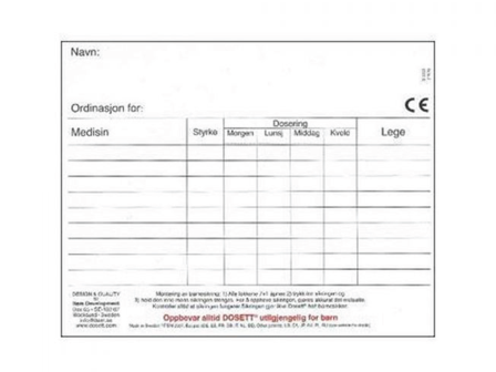 Dosett Maxi skjema/ordinasjonskort, 10 stk.