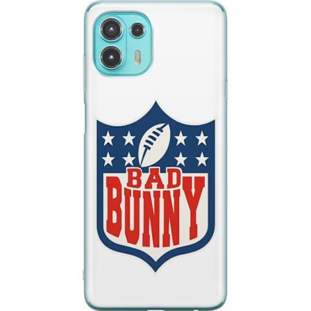 Kompatibel Mobilcover til Motorola Edge 20 Lite Bad Bunny rød grafisk plakat med portræt og typografi i latinamerikansk popdesign