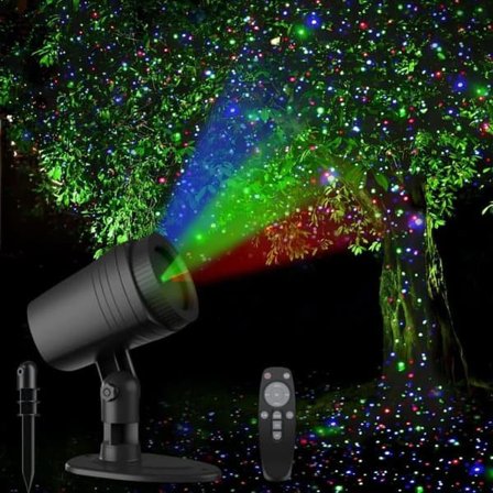 Vanntett julelys-projektor for utendørs bruk, RGB 3-farger med fjernkontroll og timer – Jule-, fest- og hagedekorasjon