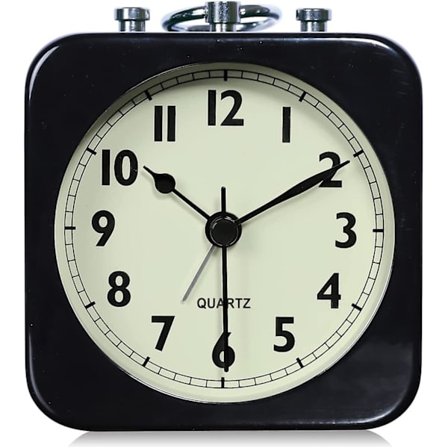 8,5 cm Analogt Vækkeur Sort Firkantet Lydløst Lille Metal Rejsevækkeur til Børns Soveværelse Sengebord Stue Kontor