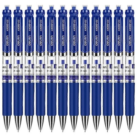 DELI 33388 12 stk. 0,5 mm Trykk Uttrekkbar Gel Penn Kontor Skoleutstyr - Blå