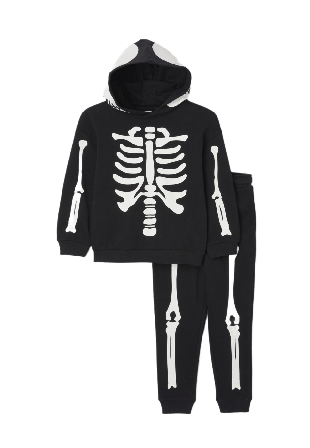 Å KIDS Mjukis-set med tryck SKELETON Utklädnad Svart 110/116