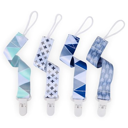 Bomullsklut Baby Smokk Klips - Universal Bånd Smokk Kjede for Gutter og Jenter - Pakke med 4 Smokk Klips for Smokker og Tenner (Unisex)