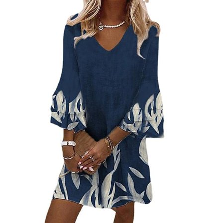 am Kjole V-hals Sommer Blomsterkjole Casual Solkjole .