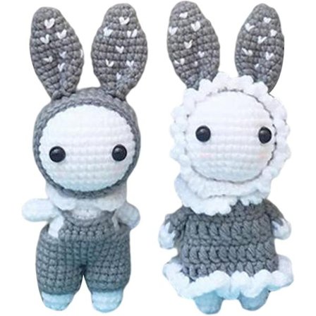 Virka Set för Nybörjare Söta Kaniner Inkluderar Garn, Virknål Handarbetsstartpaket Virkning Skapa Din Egen Docka för Födelsedagspresent, Grå