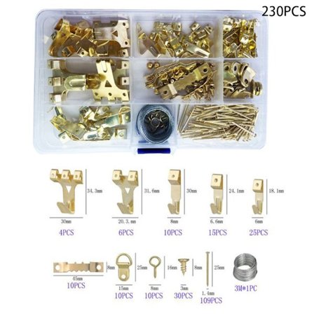 230 Deler Bildefestesett, med Skruer, Bildeframekrok,