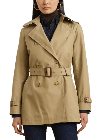 Lauren Ralph Double-Breasted Cotton-Blend Trench Coat Kappor Dam Beige XS
