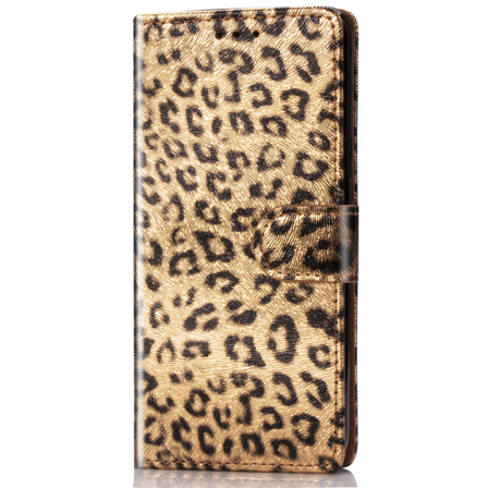 Läderfodral Med Ställ/kortplats Leopard Guld, Iphone 11 Guld