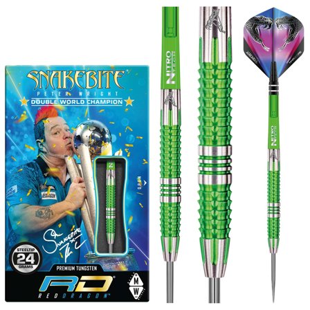 Red Dragon Darts Peter Wright Mamba 22g/24g Tungsten Steel Tip Darts - Snakebite Green Professional Darts - Pro Darts Flights