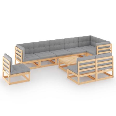 Vidaxl Loungegrupp Med Dynor 10 Delar Massiv Furu Grå