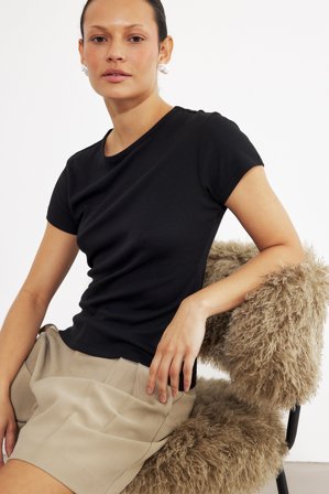 NA-KD Ribbed Short Sleeve T-shirt - T-shirts - Sort - S (EU 34-36)