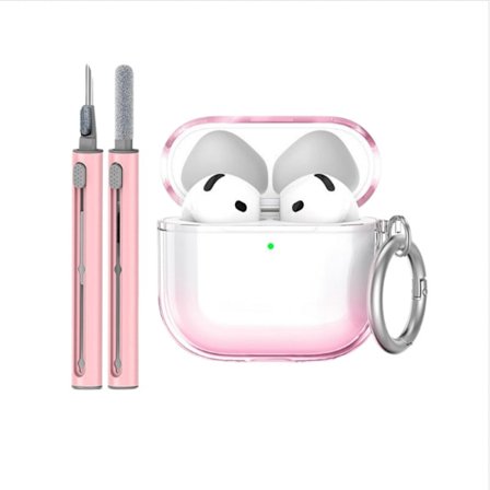 Beskyttende TPU-etui sæt kompatibelt med Apple AirPods 4 med rensepen og nøglering Pink