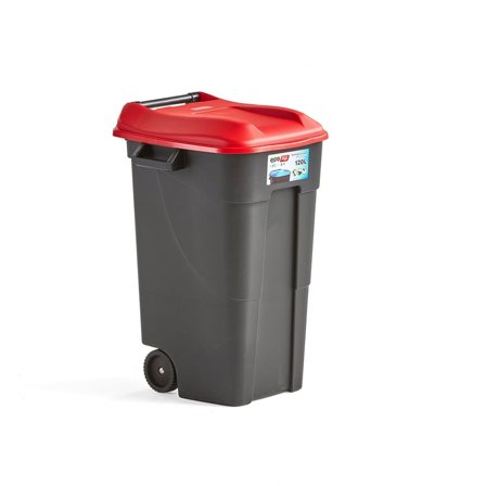 Avfallsbehållare med lock, 120 liter, röd