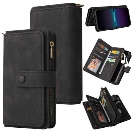 Xperia 1 IV multifunksjonell lommebokveske Zip 13-rom Black
