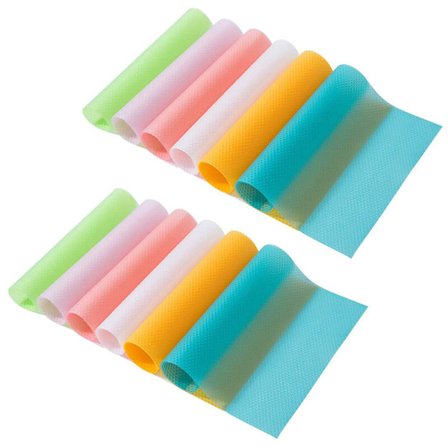 12 stk køleskabsunderlag, vaskbare køleskabsforinger, køleskabspude, nemme at rengøre hyldeforinger, skærbare køkkenmåtter