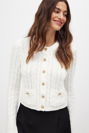 NA-KD Kabelstickad cardigan - Storstickade plagg - OffVit - M (EU 38-40)