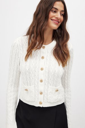 NA-KD Gilet en maille torsadée - Pulls en maille torsadée - Crème - XL