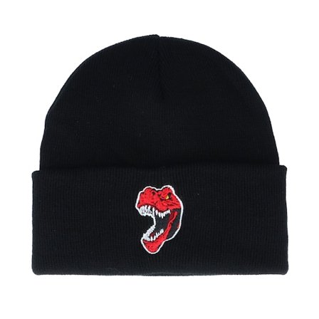 Kiddo Cap - Black cuff Beanie - Kids Red Angry Dinosaur Black Cuff @ Hatstore