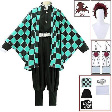 Demon Slayer Kimono Kamado Tanjirou Cosplay-asu Halloween Anime-univormusetti aikuisille lapsille V 8 osainen setti piece set 160