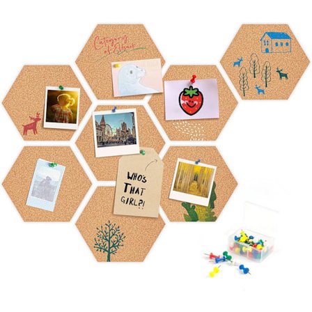 Korktavle, 8 selvklæbende korktavler sekskantede kork