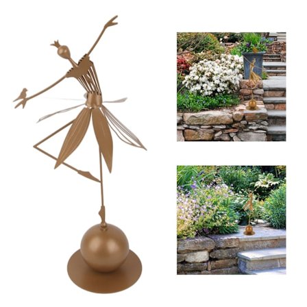 Ballerina-figur med elegante linjer, gullfarget, stabil base, sterk metall, ballettdanser-skulptur for familie, kontor, fest, fugl på hånd