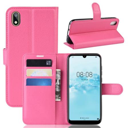 Huawei Y5 (2019) - Litchi Plånboksfodral - Rosa Pink Rosa