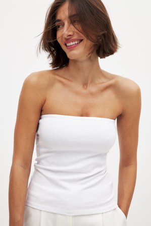 NA-KD Röhrenoberteil - Tubetops - Weiß - XL