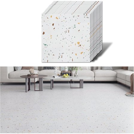 Hvite Granitt Gulvlim Fliser Vanntett Kjøkken Gulv PVC Gulvlim Baderomsfliser Lim Kjøkken PVC Fliser 1.5mm 30cm×30cm 12 Stykker