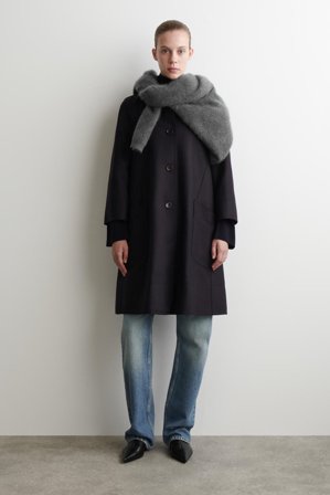 COS Women's Voluminous Wool Long Car Coat in Blue