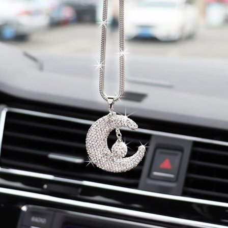 Bling Diamond Bildeksessoirer for Kvinner Menn, Krystall Bil Bak speil Charms Bil Dekorasjon Dekor, Lykkelig Interiør Hengende Ornament Anheng