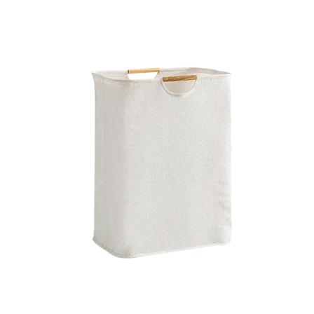 Bomulls-lin stoff sammenleggbar klesvaskurv, stor kapasitet med trehåndtak, klesvaskurv (beige, 27*40*56cm)