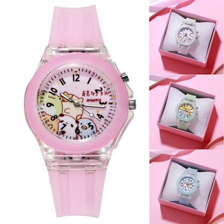 Barneklokke med tegneserie, lysende LED-klokke, jenteklokke, quartzklokke