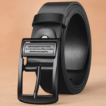 Herrebelte i ekte skinn, klassisk svart, legeringsspenne