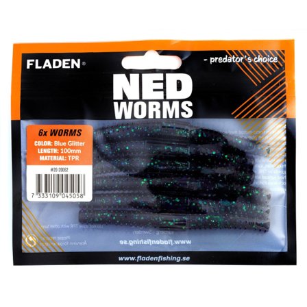 Fladen NED worm 6p 10cm Blue Glitter