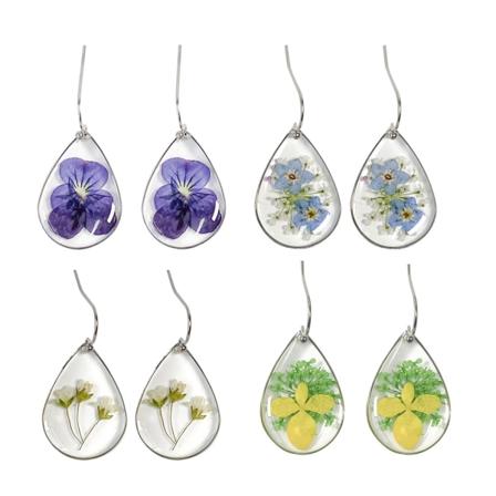 Vakre små friske håndlagde tørkede blomsterøreringer (4 stykker)