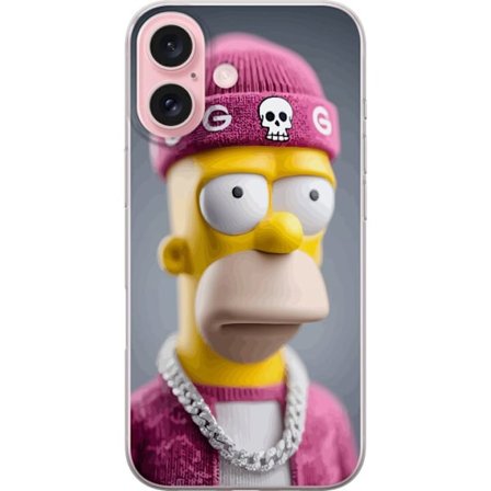 Yhteensopiva Puhelinkuori Apple Apple iPhone 16 Homer Simpson -innoittama hahmo vaaleanpunaisessa hatussa, ketjussa ja katutyylillä täydellinen Simp