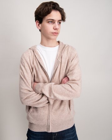 BVALDI Lusso Morbido cashmere-blend Zip Beige Hettegensere/Hoodies Gutt - Kids Brand Store