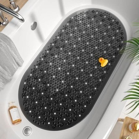 Oval skridsikker bademåtte 68 x 38 cm – Transparent skridsikker måtte med sugekopper, maskinvaskbar brusemåtte til badeværelse og badekar